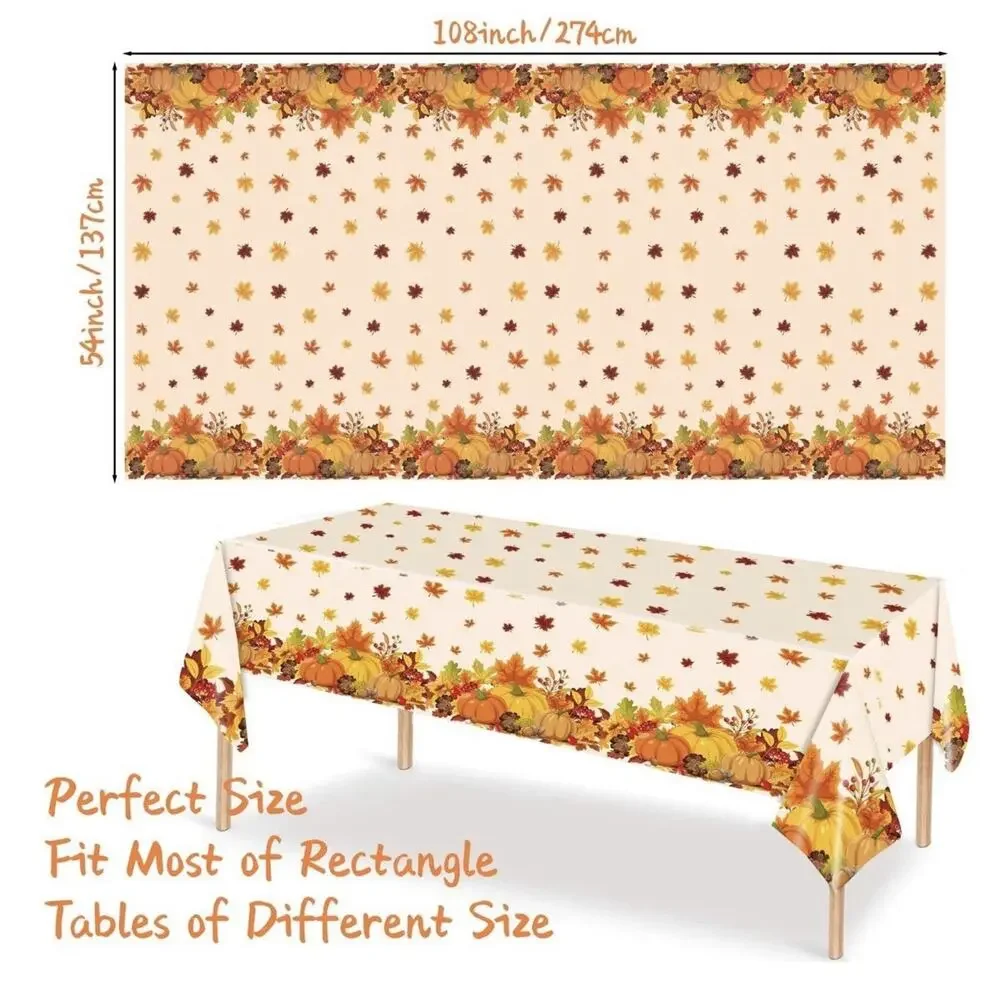 3 Pieces Thanksgiving Disposable Tablecloth, 54 x 108 Inch Rectangle New